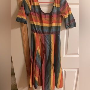 Collectif Amber Lea Swing Dress Dark Rainbow Size UK 10/US 6